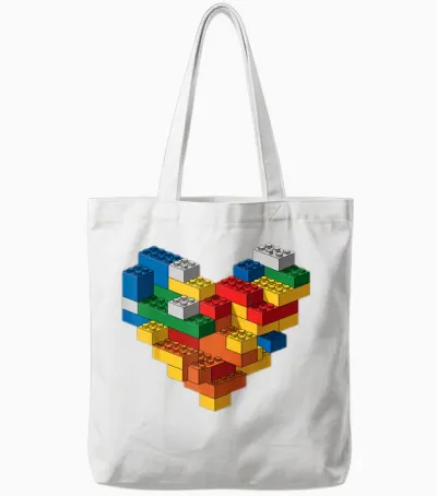 Kids Brick Builder Bricks Heart Building Blocks Tote Bags - White