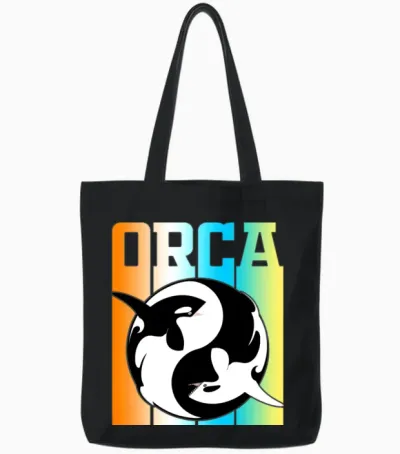 Funny Vintage Retro Orca Tote Bags - Black