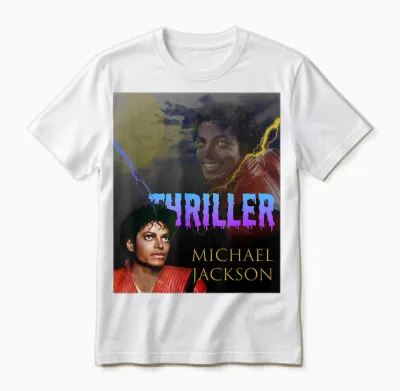 The King of Pop Mj-067 Thriller T-Shirt, Unisex Erwachsene, Michael Jackson Fans, Pop Culture Enthusiasts, Various Ages, Schwarz, S Unisex T-Shirt - White
