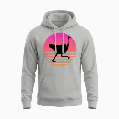 Ostrich Running Retro Sunset Unisex Hoodie - Ash