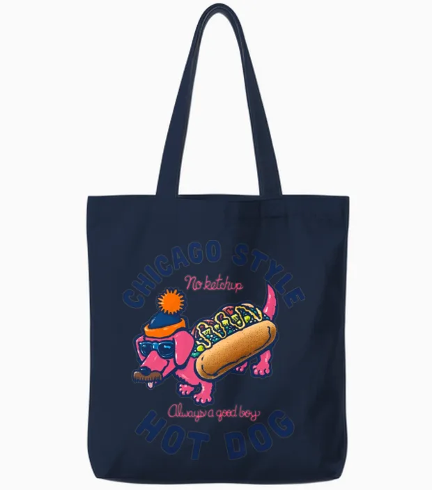 Da Chicago Dog with Text Lovers Gift Tote Bags in Navy