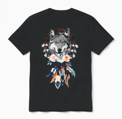 Beautiful Dreamcatcher Women Girls Wolf Feathers Unisex T-Shirt - Black
