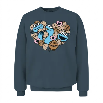 Sesame Street Design Heart with Cookie Monster Unisex Sweatshirt - Dark Heather