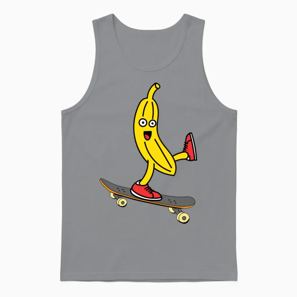 Banana Skateboard Funny Unisex Tank Top in Sport Grey