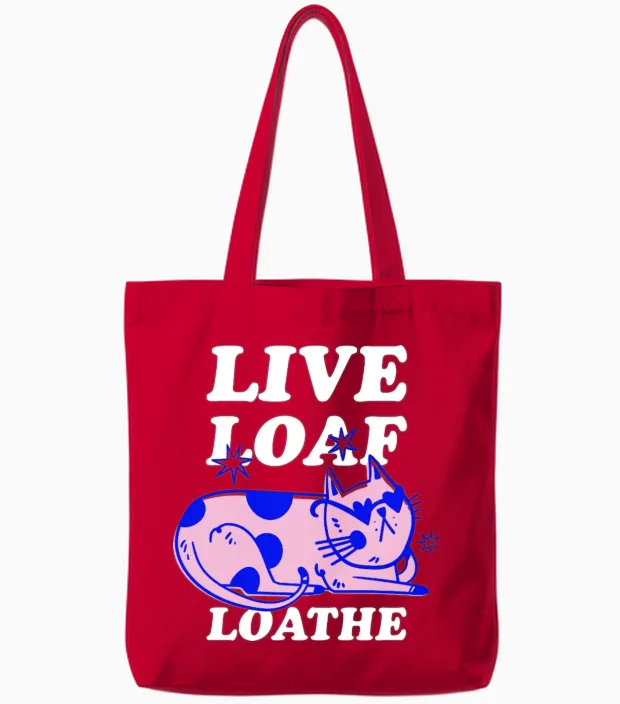 Cool Cat Retro Doodle Lovers Tote Bags - Red