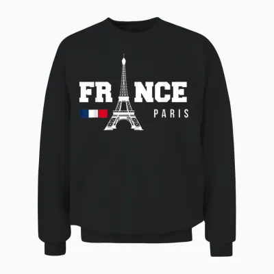 France Gift French Eiffel Tower Paris Monaco French T-Shirt, Black, S Unisex Sweatshirt - Black