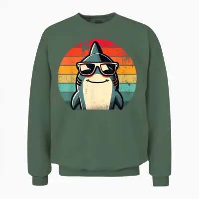 Cooler Retro Hai in Sonnenbrille 70er 80er 90er Lustiger Hai Unisex Sweatshirt - Military Green