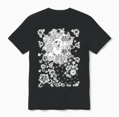 Cat and Flowers Unisex T-Shirt - Black