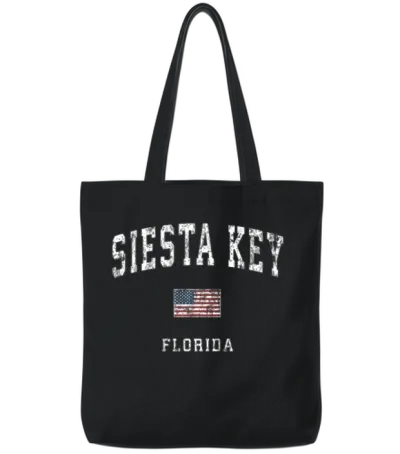 Siesta Key Florida Fl Vintage American Flag Sports Tote Bags - Black