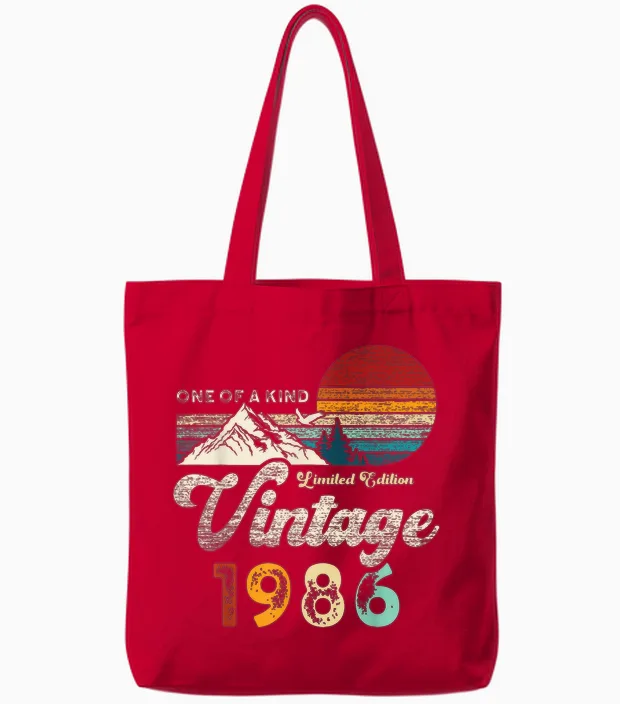 Vintage 1986 Mountains Eagle Retro 39th Birthday Tote Bags in Red