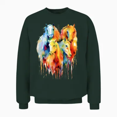 Miniature Horses Mini Horse Watercolor Splash Unisex Sweatshirt - Forest