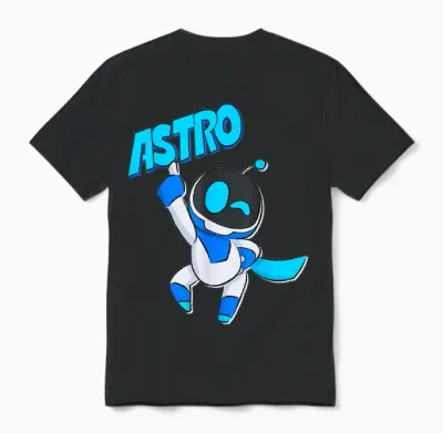 Astrobot Astro Blue Bold Font Classic Super Pose with Cape Unisex T-Shirt - Black
