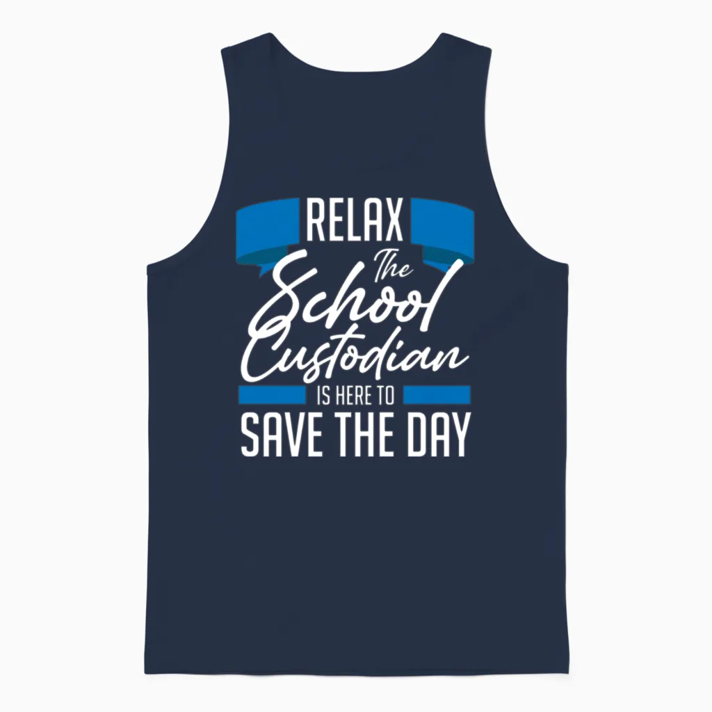 Funny School Custodian Unisex Tank Top in Navy