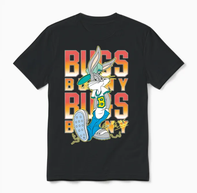 Looney Tunes Bugs Bunny Hiphop Unisex T-Shirt in Black