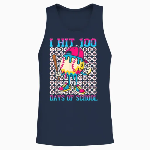 Baseball Ice Cream Drip 100 Days of School Boys Girls 100th Unisex Tank Top - Navy
