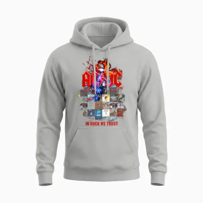 Official Ac/dc Rock Band in Rock We Trust Album Covers Unisex Hoodie - Ash