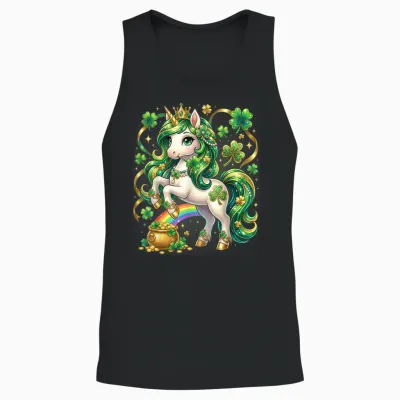 Unicorn St Patricks Day Toddler Girls Kid Shamrock Lepricorn Unisex Tank Top - Black