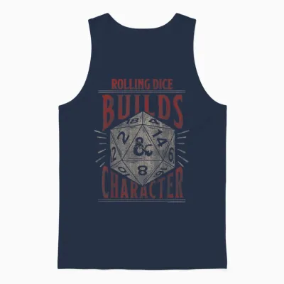 Dungeons & Dragons Rolling Dice Builds Character Short Sleeve Unisex Tank Top - Navy