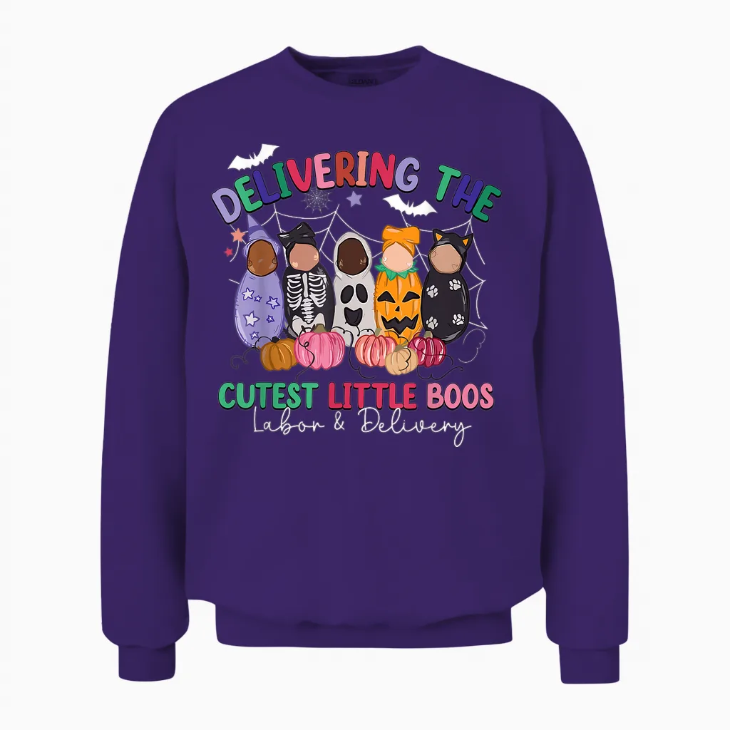 Delivering the Cutest Boos Labor & Delivery Halloween Nurse Unisex Sweatshirt in Purple