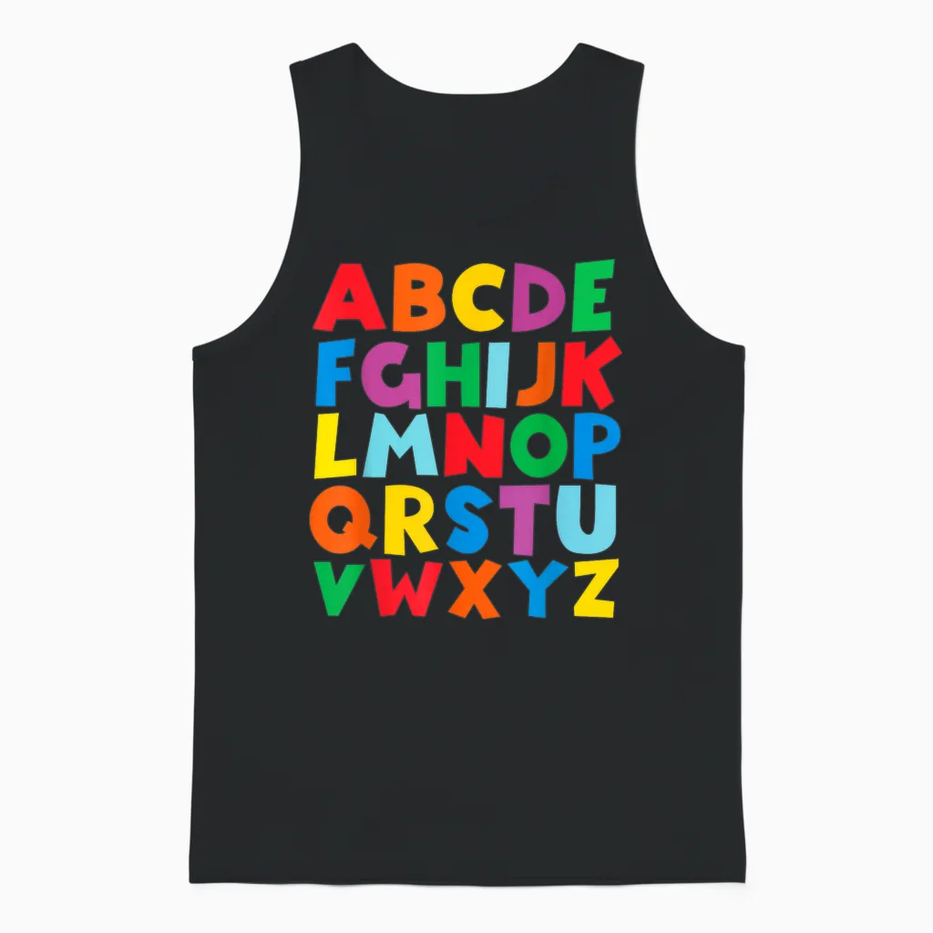 Bunte Großbuchstaben Lernen Abc Jungen Mädchen Kinder Unisex Tank Top in Black
