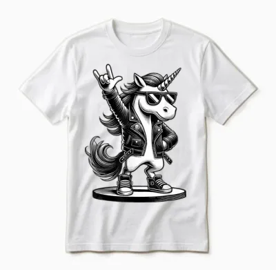 Rock Music & Heavy Metal Rocker, Funny Unicorn Rockhand T-Shirt, Black Unisex T-Shirt - White
