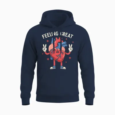 Feeling Great Cartoon Heart Unisex Hoodie - Navy