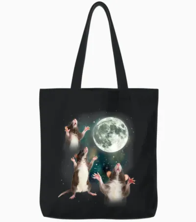 Three Rat Moon | 3 Rats with Dead Moon Oddly Specific Cursed Tote Bags - Black