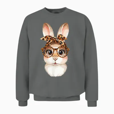 Leopard Oster-Hasen Gesicht Kinder Frauen Mädchen Ostern Unisex Sweatshirt - Graphite Heather