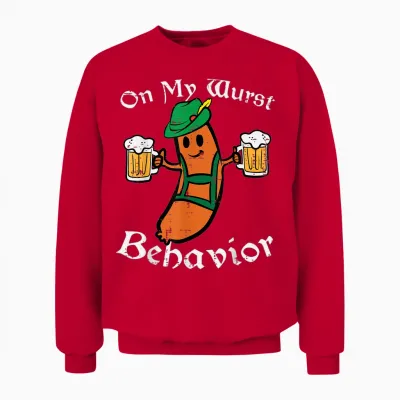 Oktoberfest on My Wurst Behavior Funny German Men Women Unisex Sweatshirt - Red