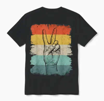 Frieden Handzeichen Peace Retro Unisex T-Shirt - Black