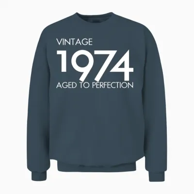 Vintage 1974 Aged to Perfection 51st Birthday Gift Unisex Sweatshirt - Dark Heather