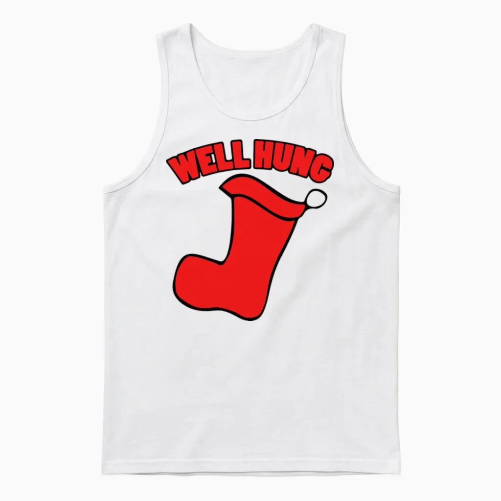 Well Hung Funny Christmas Unisex Tank Top in White