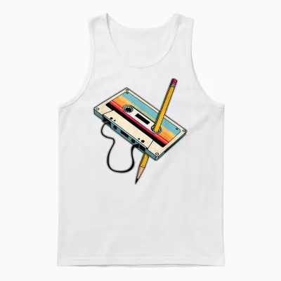 Vintage Retro Cassette X 80s 90s Party Fancy Dress Unisex Tank Top - White