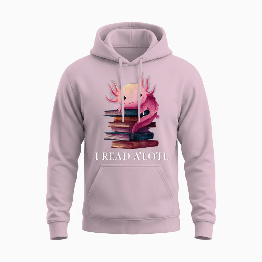 Funny Axolotl Book Lover Librarian Reading Library Readers Unisex Hoodie in Light Pink