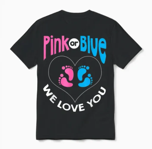 Gender Reveal Pink or Blue We Love You Babyparty Unisex T-Shirt in Black