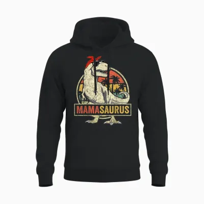 Family Saurus Shirts Store Mamasaurus T Rex Dinosaur Funny Mother's Day Gifts Mom Mommy Unisex Adult Classic Fit Black Short Sleeve Unisex Hoodie - Black