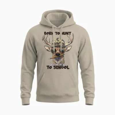 Forced to Go to School Deer Hunting Boy Camo Unisex Hoodie - Sand