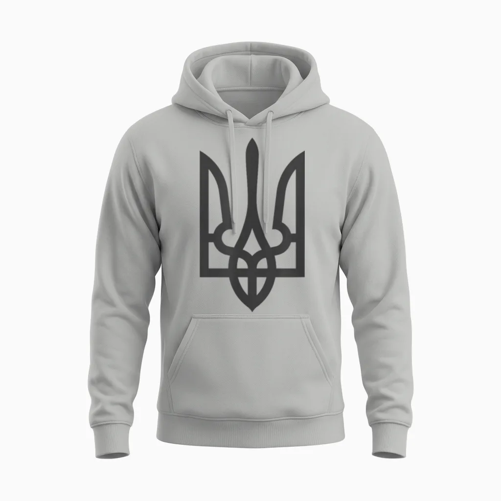 Ukraine Tridenten Flag Dark on Black Subtle Style T-Shirt, Black Unisex Hoodie in Ash