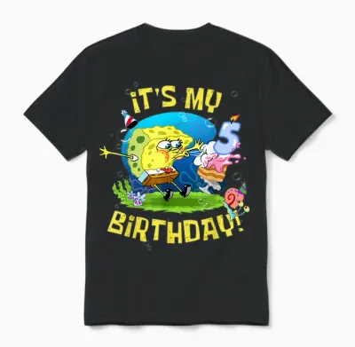 Mademark X Spongebob Squarepants - Spongebob It's My 5th Birthday Cake B-Day Kids Spongebob Unisex T-Shirt - Black