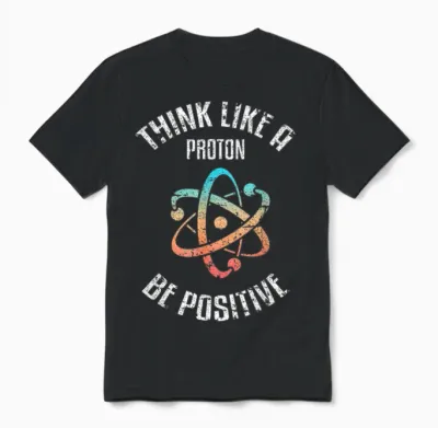 Think Like a Proton, Be Positive, Vintage, Science, Nerd, Geek Unisex T-Shirt - Black