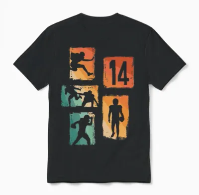 Ballon De Football Américain Rétro 14 Ans Pour Garçon Et Fille Manche Longue Unisex T-Shirt - Black
