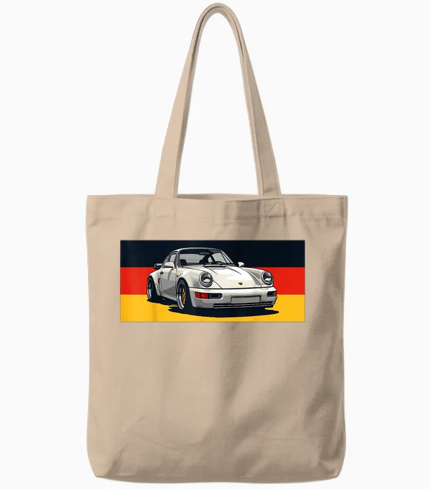 911 Retro Vintage 964 Turbo Car Classic German Flag Track T-Shirt - Black, Small, Unisex-Adults, Short Sleeve, T-Shirt, Car-Themed Tote Bags in Natural