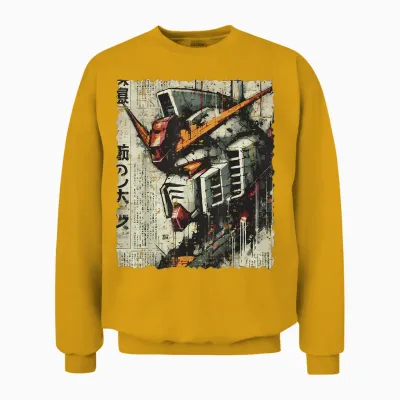 Japanese Mecha Robot Head Vintage Anime Art Men Boys Unisex Sweatshirt - Gold