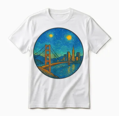 San Francisco San Fran California Bridge - Van Gogh Style Unisex T-Shirt - White