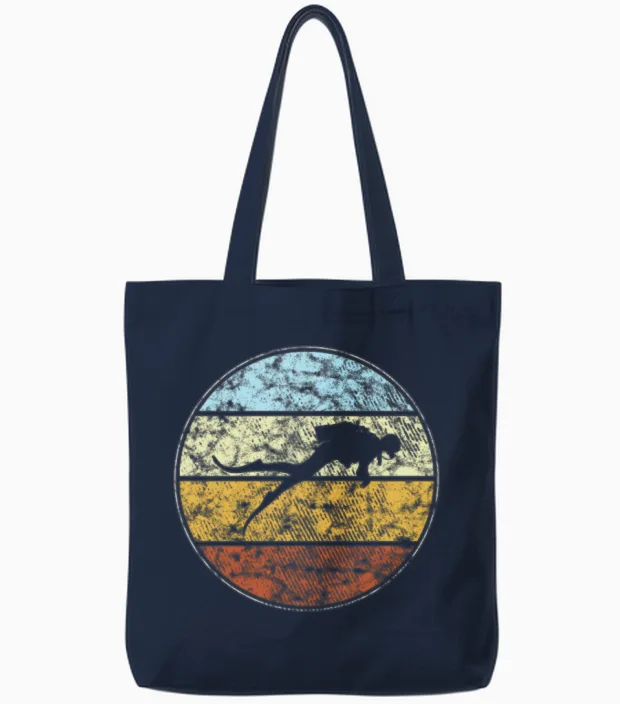 Diving Retro Tote Bags in Navy