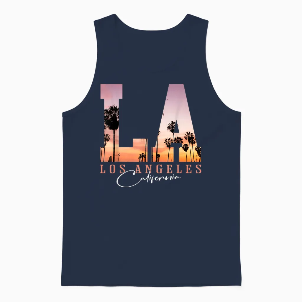 La Los Angeles California Sunset Souvenir Unisex Tank Top in Navy