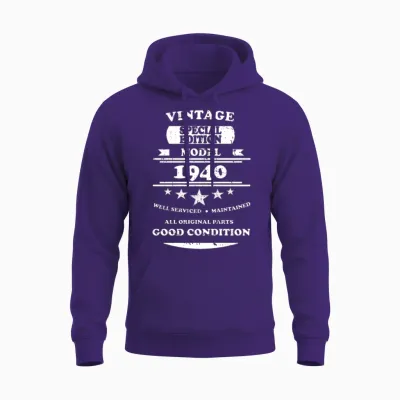 Vintage Retro White 1940 Unisex Hoodie - Purple