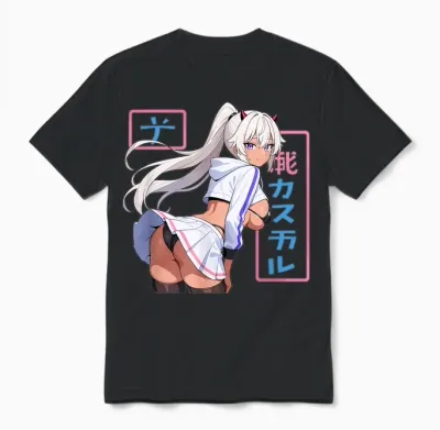 Waifu Sexy Anime Girl Horns Minirock Japanischer Manga-Stil Unisex T-Shirt - Black