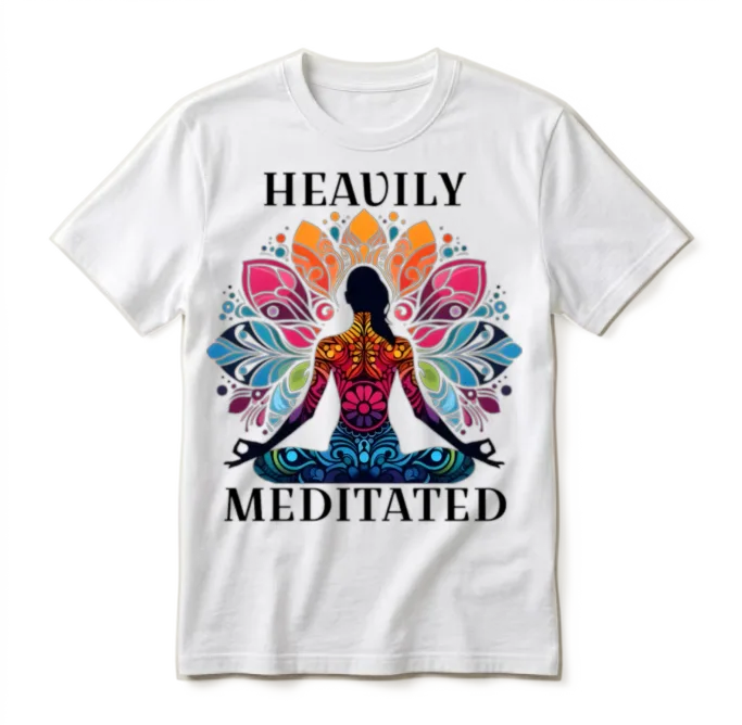 Heavily Meditated Funny Yoga Saying Unisex T-Shirt - White