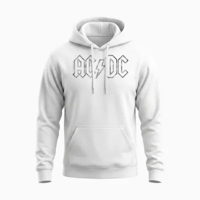 Ac/dc Rock Music Band Jagged Logo T-Shirt, Black Unisex Hoodie - White